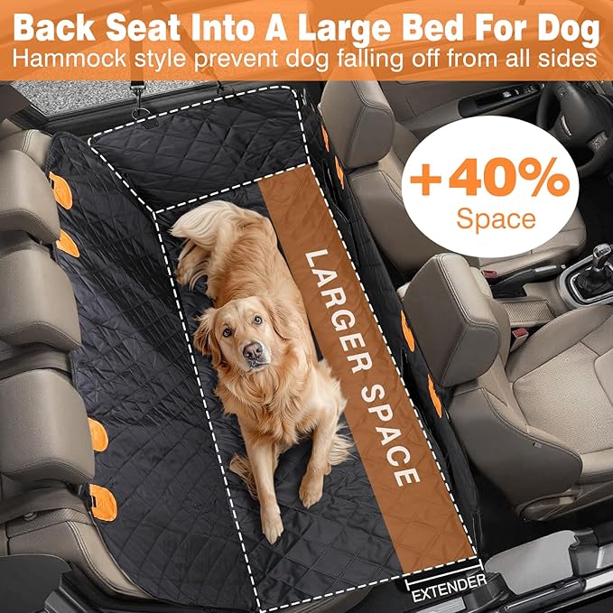 Car Dog Cover Back Seat – 100% Waterproof Heavy Duty 600D Oxford Fabric Dog Hammock for Car, Scratch-Proof & Nonslip Back Seat Cover, Multi-use Pet Seat Cover for Cars, Trucks & SUVs