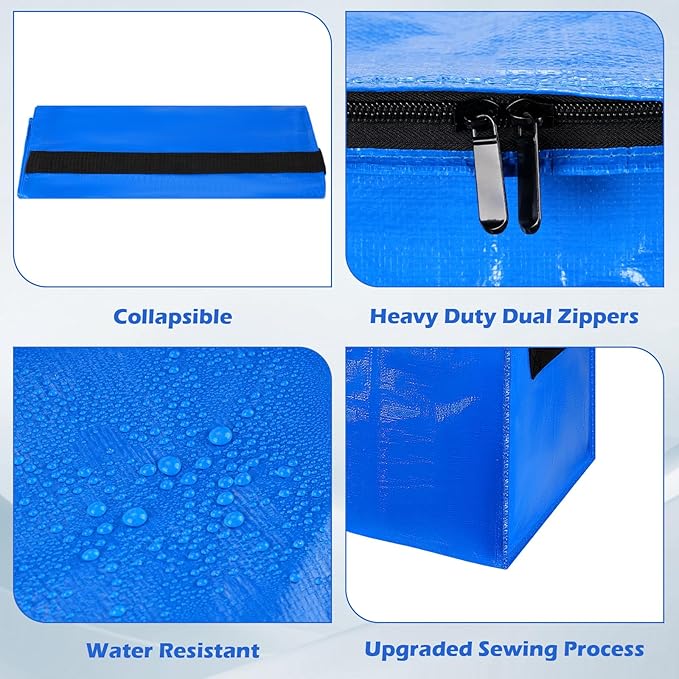 6 Pack Extra Large Moving Bags with Visible Window & Tag Pocket,Strong Zippers & Handles, Heavy Duty Storage Totes for Moving & Space Saving