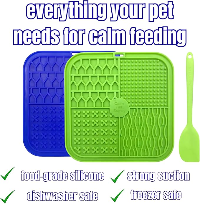 BPA-Free Silicone Dog Lick Mat with Spatula – Slow Feeder Enrichment Mat for Dogs & Cats – Strong Suction, Grooming Distraction, Freezer & Dishwasher Safe