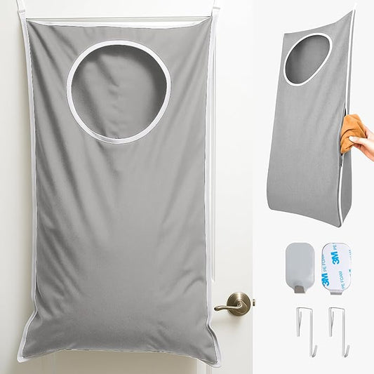 Hanging Laundry Hamper Bag XL, Space Saving over the Door Storage Bags, Behind the Door Hampers for Dirty Clothes & Wall Mounted Basket for Bathroom (Grey, Single Compartment)