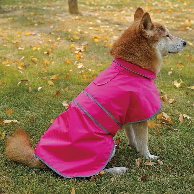Dog Raincoat| Waterproof Adjustable & Lightweight Dog Jacket with Reflective Strips| Easy Step-in Closure for All-Weather| Fits Small Medium Large Dogs(Rose Red,X-Large)