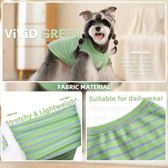 Koneseve Dog Shirt 2 Pack Breathable Sleeveless Vest, Stretchy & Soft, Purple & Vivid Green Size 5XL