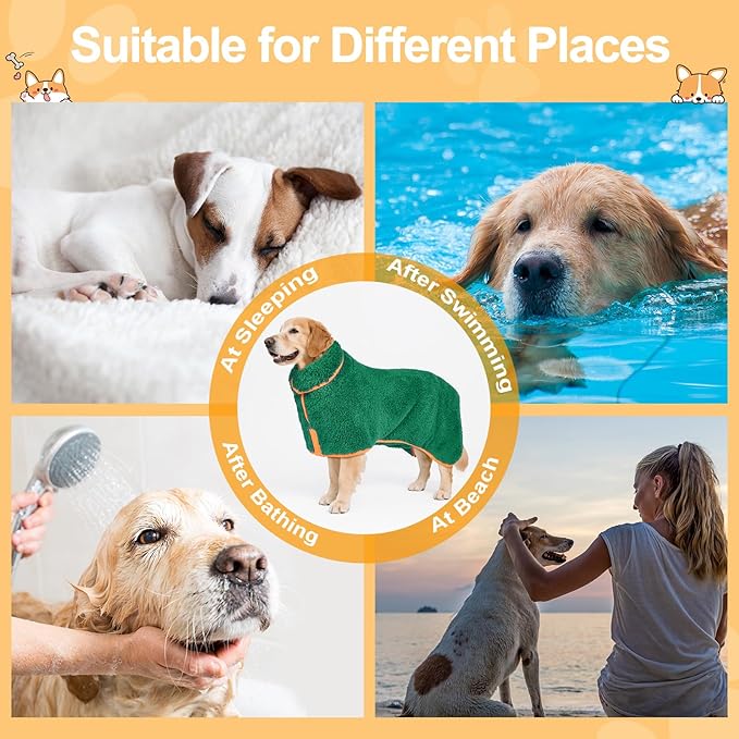 Bienbee Dog Bathrobe, Quick Drying Super Absorbent Dog Robes for After Bath, Warm Keeping Dogs Towel, Dogs Bath Supplies, Dark Green XL