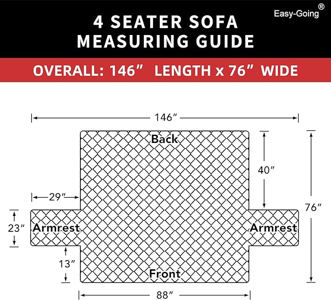 Easy-Going 4 Seater Sofa Slipcover Reversible Sofa Cover Water Resistant Couch Cover with Foam Sticks Elastic Straps Furniture Protector for Pets Children Dog Cat (XX-Large, Cyan/Ivory)