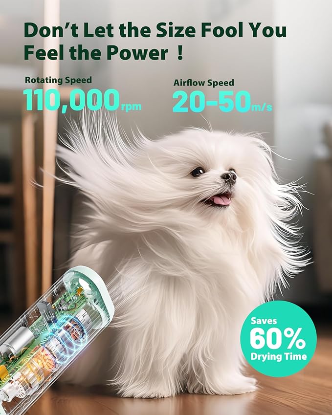 L&W BROS. Hands Free Dog Dryer – Powerful & Professional Pet Blow Dryer for Small & Medium Dogs & Cats, Adjustable Airflow, Easy Storage, Negative Ion Technology (Green)