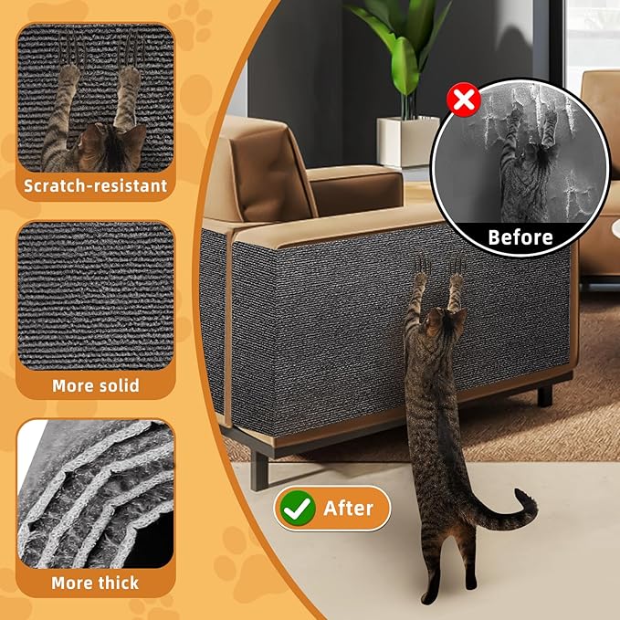4pack Cat Scratch Couch Furniture and Wall Protector | Adhesive Cat Scratch Pad for Covering Cat Tower, DIY Climbing Cat Scratcher Couch Protector from Cat Claws Scratching (Dark Gray)