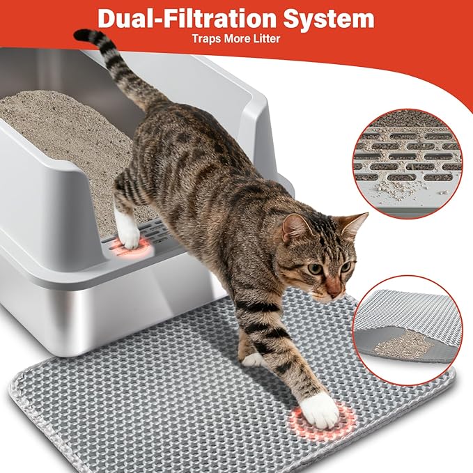2PACK Stainless Steel Litter Box, Metal Litter Box with High Sides Lid, XL Large Cat Litter Boxes for Big Cats, Never Absorbs Odors, Anti-Urine Leakage, Easy Cleaning, Non-Stick, Include Scoop and Mat