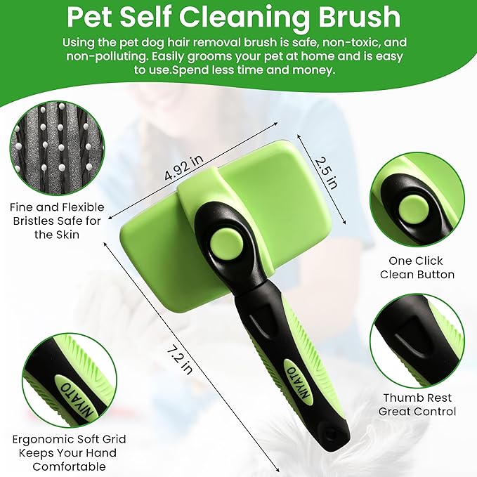 A De-Shedding Brush and a Magic Pet Hair Remover Glove Set. A Self Cleaning Brush for Short Haired and Long Haired Dogs and Indoor Cats. A Grooming Comb and a Mitt with Improved Design.
