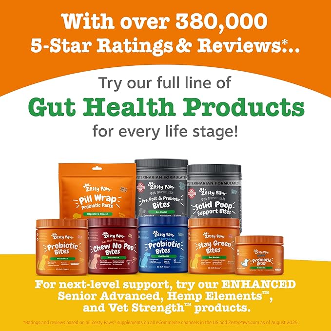 Zesty Paws Chew No Poo Bites for Dogs - Stool Eating Deterrent Soft Chews for Dogs - Gut, Periodontal & Immune System Support - Premium DE111 Bacillus subtilis Probiotic - AE Bison - 90 Count