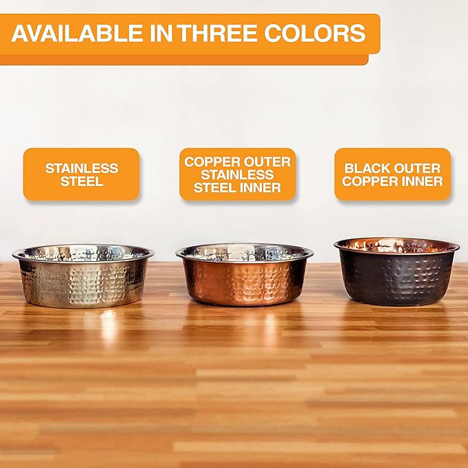 Neater Pet Brands Hammered Decorative Designer Bowls - Luxury Style Premium Dog and Cat Dishes (Medium, Black Copper)
