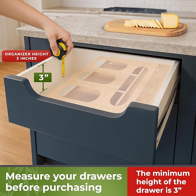 Bamboo Storage Bag Organizer, Sandwich Bag Organizer - Single block Design with Labels Included, Baggie Organizer for drawer, Quick Refill Slider, Compatible with Half Gallon, Quart, Snack size bags