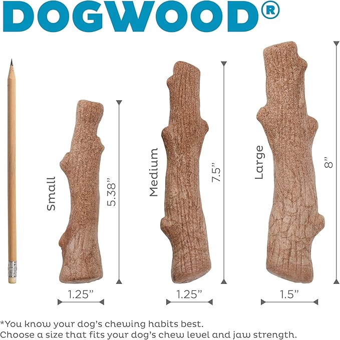 Pupstages Dogwood Mesquite Dog Chew Toy – Real-Wood Blend, Moderate Chewers, Medium, 7.5", 2-Pack (Natural & Mesquite Flavors)