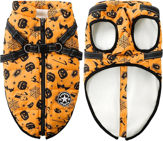 Aiboria Dog Jackets Windproof Outfit Coat Dog Vest Harness Puppy Warm Jacket Halloween Orange XXL