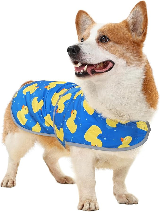 Dog Raincoat for Medium Dogs Waterproof Hooded Rain Jacket with Reflective Strips Leash Hole & Poncho Adjustable Fit (ShinyDuck,L)