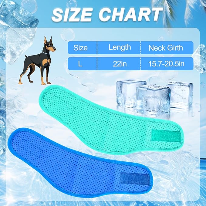 Dog Cooling Bandana – 2 Pack Instant Chill Neck Scarf for Dogs, Summer Cooling Collar for Small Medium Large Pets, Reusable Breathable Nylon Ice Bandana for Outdoor Heat Relief (Blue&Cyan, L)