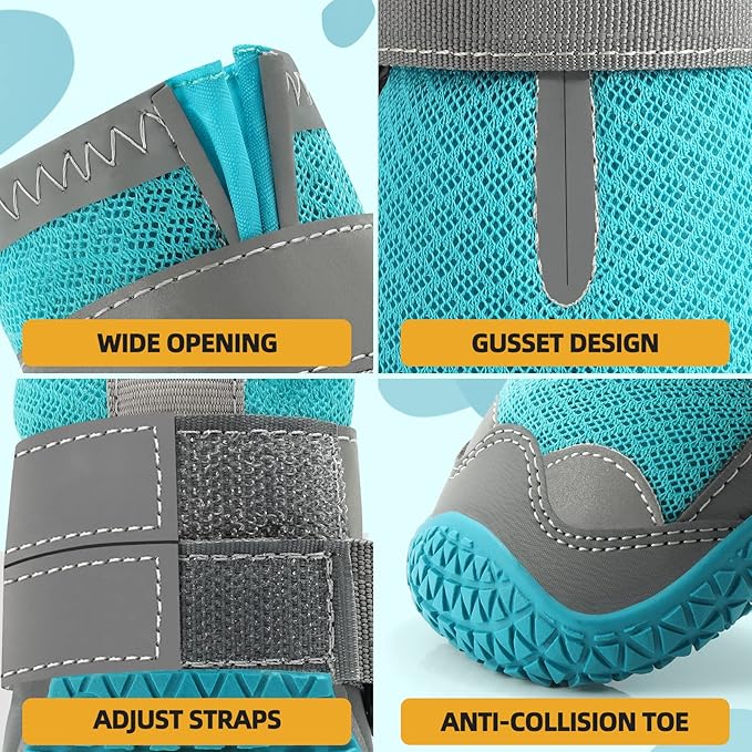 Dog Shoes for Large Dogs, Medium Dog Boots & Paw Protectors for Hardwood Floors, Outdoor Dog Booties for Hot Pavement Winter Snow Hiking, Breathable Dog Shoes with Reflective Strips Size 3