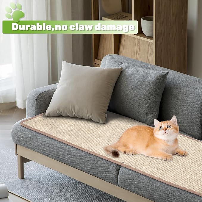 Natural Sisal Cat Scratcher Mat, Wall Scratcher Carpet, Cat Climbing Wall, Large Tall Scratching Post, Couch Sofa Protector, Scratching Mat Pad for Indoor Cats (39.3" Lx15.7 W, 2PCS)