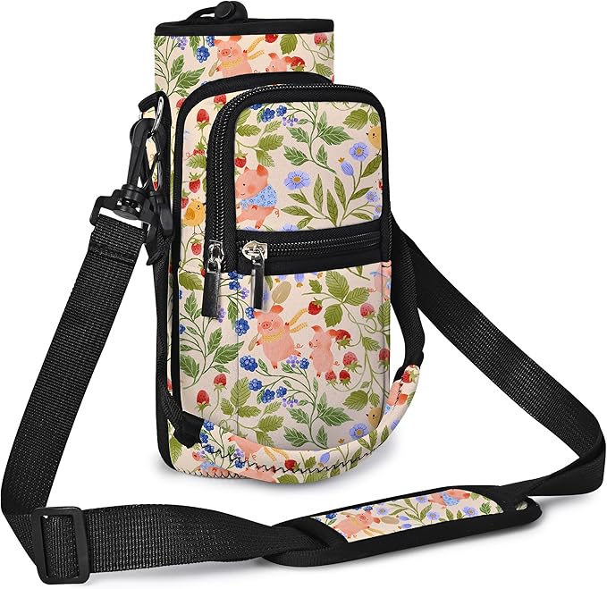 AUPET Water Bottle Sling Bag Sleeve Holder Carrier 25/32/40/64 oz,Insulated Crossbody Water Bottle Case Cover with Strap and Pockets for Men/Women Walking Hiking