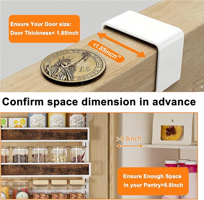 6 Tier Over The Door Pantry Orangizer 2 IN 1 Wall Mounted or Hanging Spice Rack with Adjustable Wood Basket,Heavy Duty Seasoning Storage Shelf for Kitchen Pantry and Bathroom