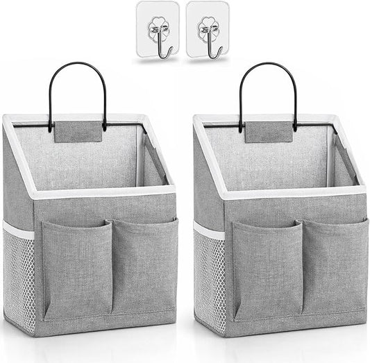 2pcs Wall Hanging Storage Bag, Wall Hanging Baskets for Organizing as Over the Door Organizer, Wall File Organizer, Rv Storage and Organization. For Bedroom, Office, Camper (Gray-Upgraded)