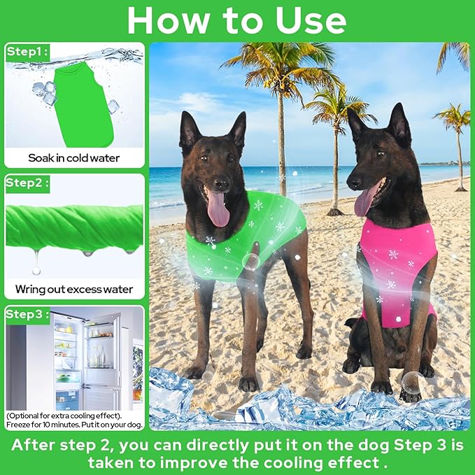 2 Pack Dog Cooling Shirts, Ice Pet Vest Dog Clothes for Instant Cooling, Lightweight Breathable Sleeveless T-Shirts for Large Dogs, Bright Red+Fresh Green (XL)