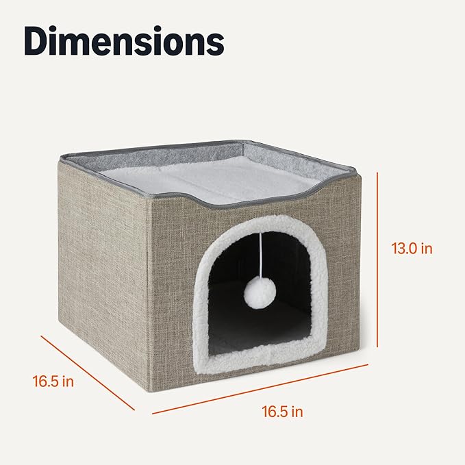 Amazon Basics 1-Story Cat Condo - Foldable Indoor Cat Cube with Lounge Platform (Grey)