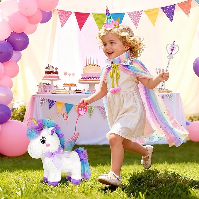 Unicorn Toys for Girls Ages 3-6 Unicorns Gifts, Walking, Talking & Singing Interactive Unicorn with Light Up Princess Cape, Remote Control Plush Unicornio Pet Care Toy for Toddler Girls
