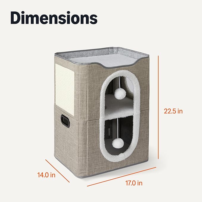 Amazon Basics 2-Story Cat Condo - Foldable Indoor Cat House with Dual Cubes (Grey)