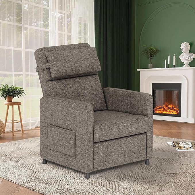 GarveeHome Electric Recliner Chair Living Room Power Recliner Adjustable Backrest & Footrest with Side Pockets & Charging Ports & Lumbar Support(Brown)