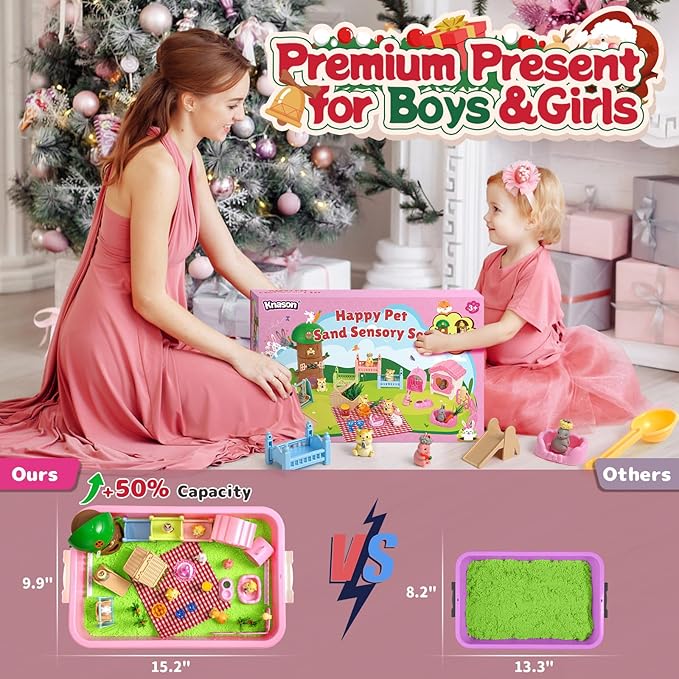 Rabbit and Hamster Sensory Bin,Play Sand Kit for Girls and Boys with 2.2lbs Sensory Sand and Box,Pet Sandbox Toys Role Pretend Play Beach Toy Birthday Present for Toddler Ages 3 4 5 6 7 8