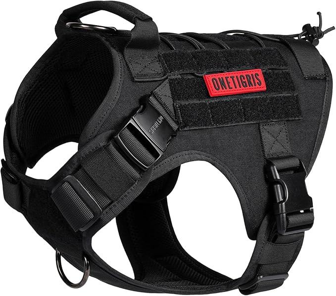 OneTigris Tactical Dog Harness Vest with Handle, Military Dog Harness for Large Medium Dogs,FIRE Watcher 2.0 No-Pull Service Dog Vest,Adjustable Dog Vest Harness for Walking Hiking Training(L,Black)