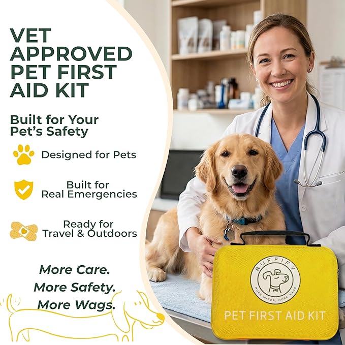 Dog First Aid Kit – Vet Approved, Essential Items Pet Emergency Kit Accessories for Car, Travel, Hunting, Hiking & Camping Gear with Mini Pouch for Home, Office & Outdoor Adventures