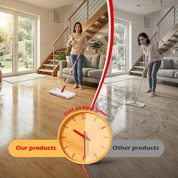 Microfiber Dust Mop for Floor Cleaning with 5 Reusable 16*9 inch Mop Pads, Wet and Dry Mop, Captures Pet Hair and Dust, Suitable for Vinyl, Wood, Tile, Laminate Flooring