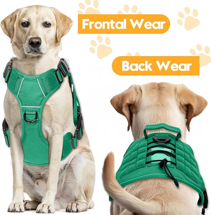 Heavy-Duty Tactical Dog Harness for Large Dogs, No Pull Adjustable Reflective Pet Vest with Molle System, K9 Military-Grade Control for Service Training, Outdoor & 10+ Breeds, Turquoise, X-Large