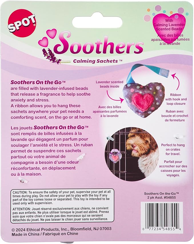 SPOT Soothers- On The Go Sachets- Separation Anxiety Toys for Dogs & Puppies, Scented with Calming Lavender Fragrance Beads to Safely Calm Pets During Travel and Vet Visits, 2pcs