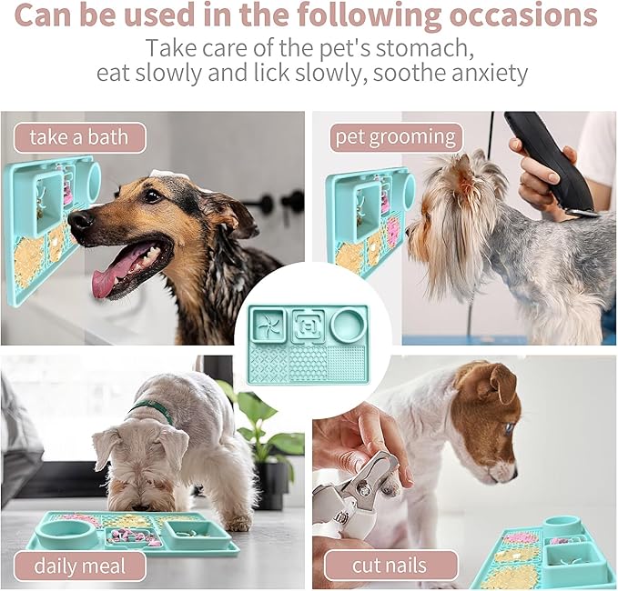 Lick Mat for Dogs, Dog Cat Licking Pad Mats for Butter Yogurt Peanut Frozen Food, Dog Slow Feeder Puzzle Bowl, Silicone Anti-Slip Pets Treats Feeding Mat for Large Dog/Puppy,(Green, 11.9"x7.9")