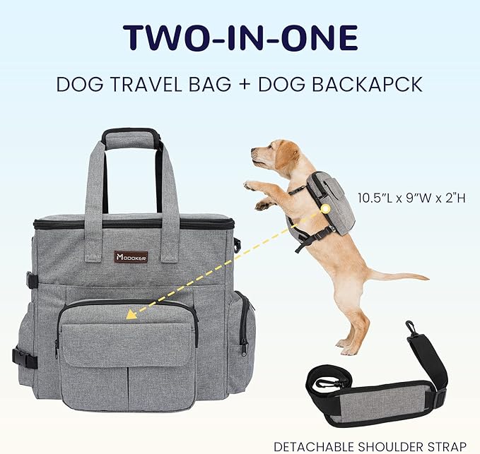 Modoker Dog Travel Organizer with 2 Collapsible Bowls for Supplies & Accessories, Airline Approved Dog Tote Pet Travel Bag with 2 Travel Food Container