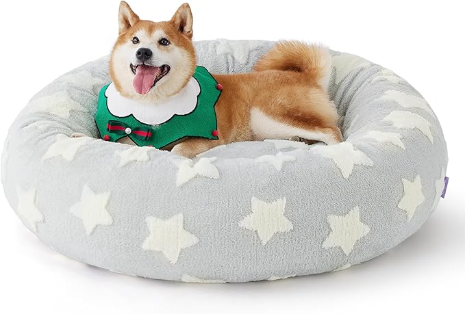 LE SURE Donut Large Dog Bed - Round Cat Beds for Indoor Cats Anti-Anxiety Calming Pet Beds, Washable Cute Modern Beds with Jacquard Shaggy Plush & Anti Slip Bottom, 36 Inch, Galaxy Grey