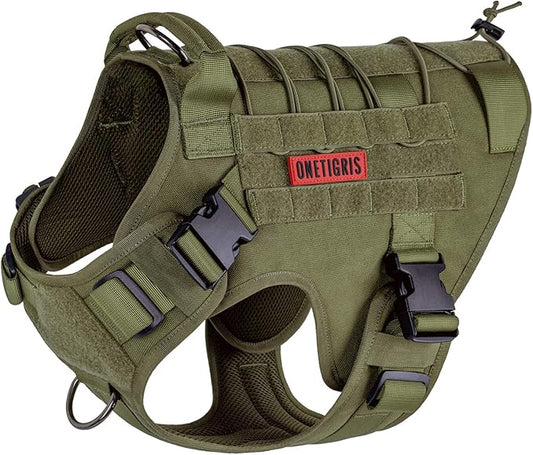 OneTigris Tactical Dog Harness,No-Pull Dog Vest with Leash Clips,Dog Harness Adjustable for Hiking Training Outdoor Dogs(Ranger Green, Medium)
