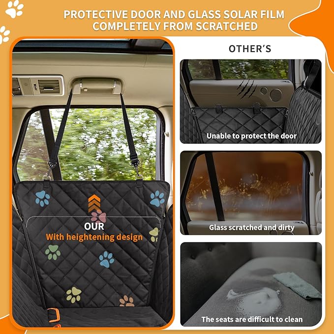 Large Dog Car Seat Cover for Back Seat 100% Waterproof Durable 600D 6-Layer Scratchproof Nonslip with Mesh Window for Dog Hammock for Car Trucks SUV