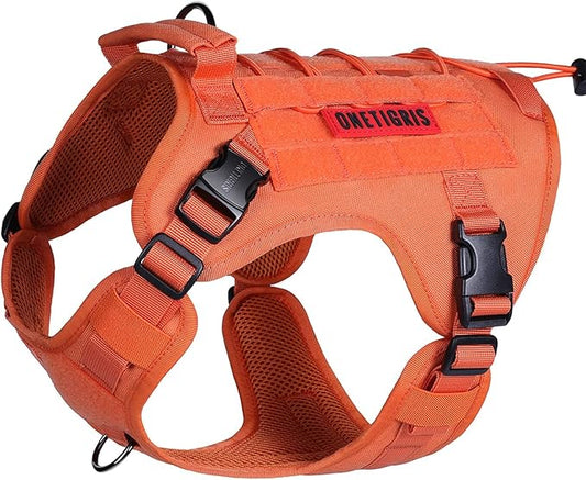 OneTigris Dog Harness Vest with Handle, Military Dog Harness for Large Medium Dogs,FIRE Watcher 2.0 No-Pull Service Dog Vest,Adjustable Dog Vest Harness for Walking Hiking Training(L,Orange)