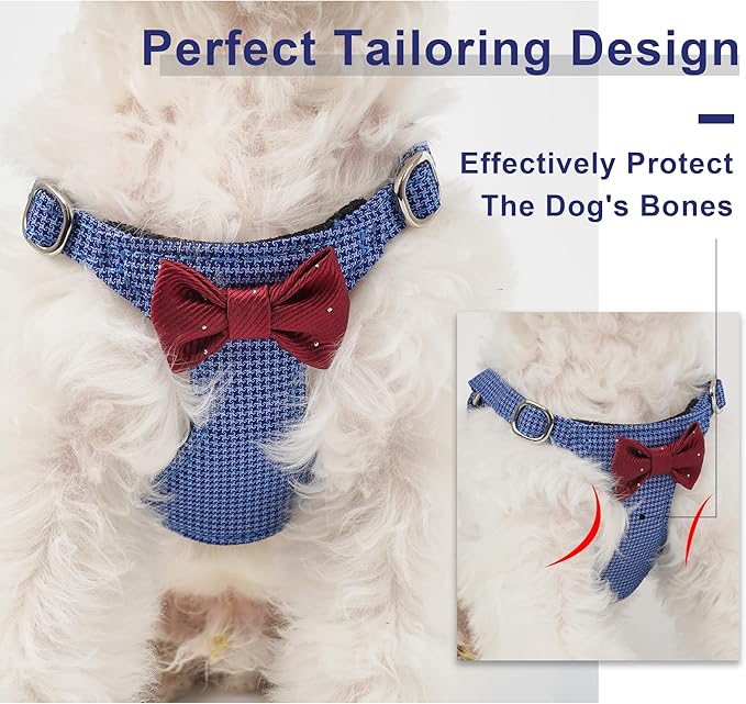 Puppytie No Pull Small Dog Harness with Multifunction Dog Leash,Lightweight Soft Adjustable No Choke Escape Proof Pet Harness Vest Pet Harness Vest,Plaid Blue,S