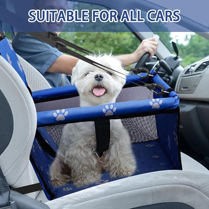 PetsHome Dog Car Seat Foldable Dog Car Booster Seat Waterproof Breathable Oxford Travel Bag for Small to Medium Dogs, Puppies, and Pets-Footprint Blue