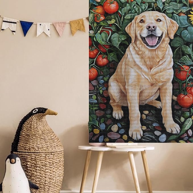 Labrador Retriever Next to The Sunflower Diamond Painting Kits for Beginner, 5d DIY Diamond Painting Kits for Adult Animal, Paint by Number Without Frame Home Wall Decor 12 * 16Inch