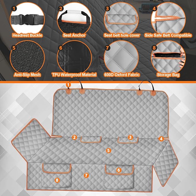 sportuli Dog Truck Rear Seat Cover Replce for Ford Maverick/Hyundai Santa Cruz, 600D Oxford Cloth Heavy Duty Waterproof Non Slip Pet Truck Back Bench Seat Cover