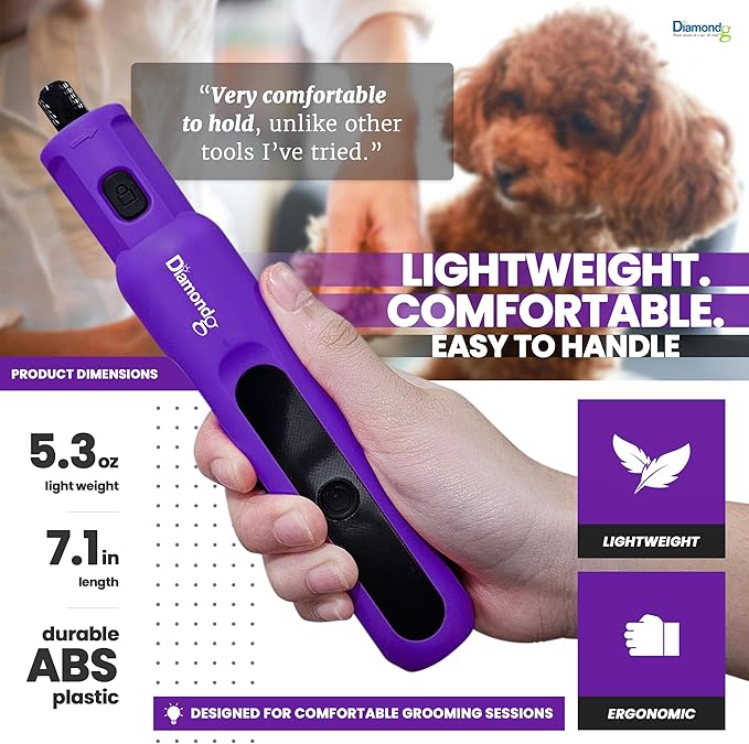 Diamondg Cordless Micro Dog Nail Grinder with Quiet Sound & LED Tip for Large & Small Dogs, 4hrs. Runtime - Electric Dog Nail Trimmer, Heavy Duty Rotary Tool Alternative to Toenail Clippers & Filers