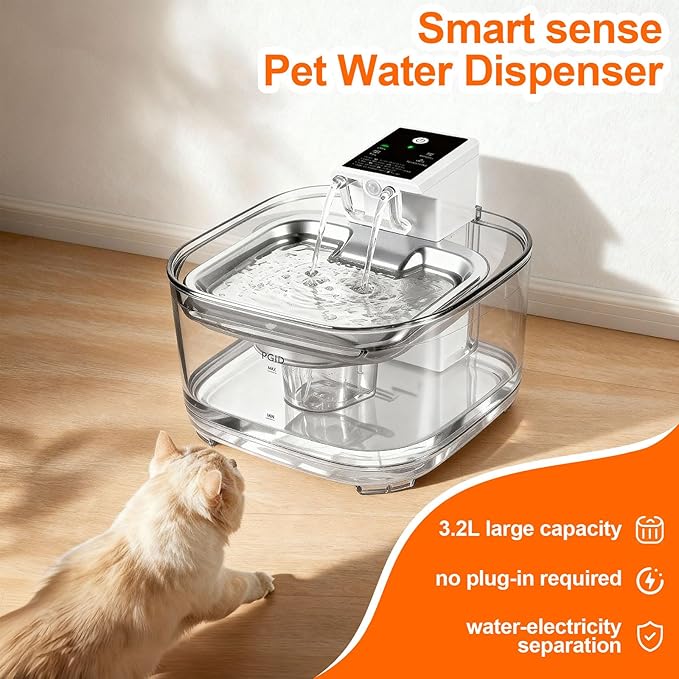 Cordless Cat Water Fountain, 5000mah Battery Rechargeable Pet Water Fountain, 108oz/3.2L Automatic Dog Water Fountains for Cats Dog Indoor Outdoor