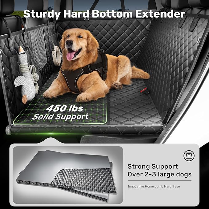 Zanch 2025 Upgraded Dog Car Seat Cover, 450 lbs Heavy Duty Hard Bottom, Waterproof & Anti-Scratch Back Seat Protector, Nonslip Pet Hammock Extender for Mid SUVs, Trucks, Standard-Black