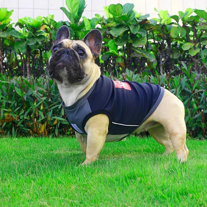 iChoue French Bulldog Summer Cooling Shirt for Dogs UV Sun Protection Vest Sleeveless Stretchy Tank Top English Pug Grey Black - XLarge