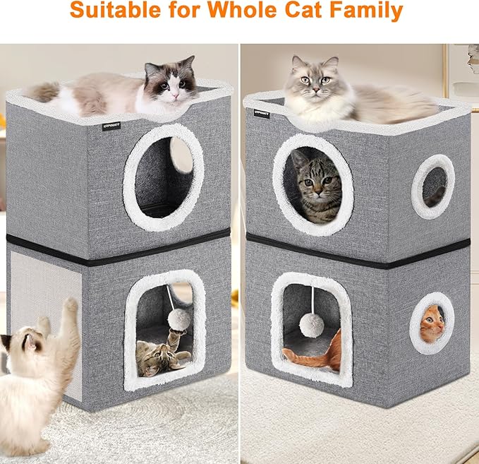 URPOWER 2-in-1 Elevated Slow Feeder Dog Bowls with No Spill Water Bowl & 2 Story Cat Bed for Indoor Cats